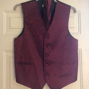 Men’s Formal 2-Piece Vest and Tie Set, Small Burgundy Paisley
